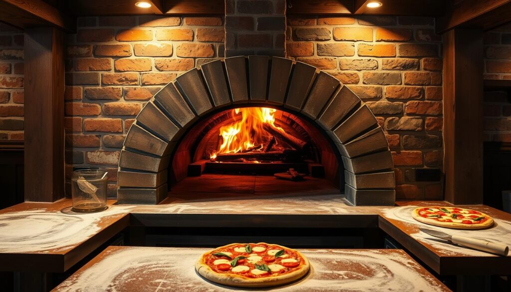 Wood-fired pizza oven in Little Italy restaurant